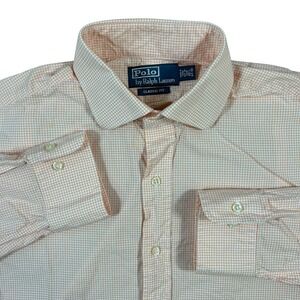 Ralph‎ Lauren Shirt Adult 15.5 34/35 Orange White Check Pony Mens